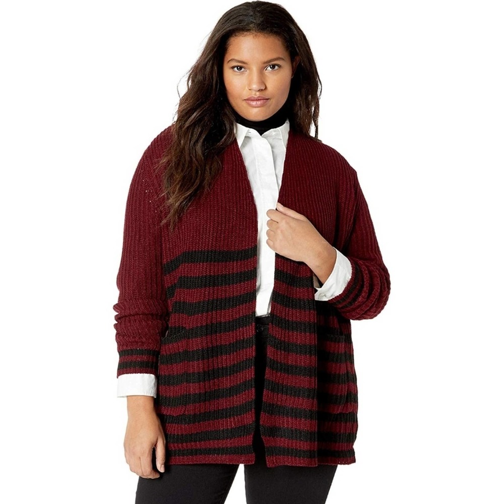 Jason Maxwell Striped Cardigan Deep Wine 1x